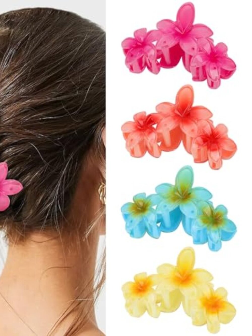 Flower Hair Claw Clips - 4PCS Glossy Hawaiian Clips